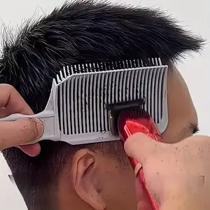 Long Handle Trimmer Comb, Flat Head Styling Comb, Arc-Shaped Edge Haircut Positioning Comb, Essential Barber Tool for Precision Cutting, Heatless Styling