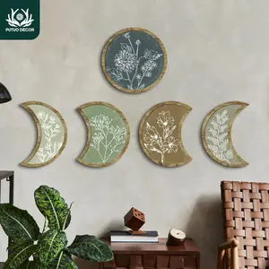 Moon Shaped Wooden Hanging Decor Hanging Ornaments, 5 Counts/set Wall Art Decor Wall Hanging Design Interior Wall Decor Room Decor Inspirational for Home Farmhouse Living Room Coffee Shop Office Studio Bar Pub Club, Gift, Hangable