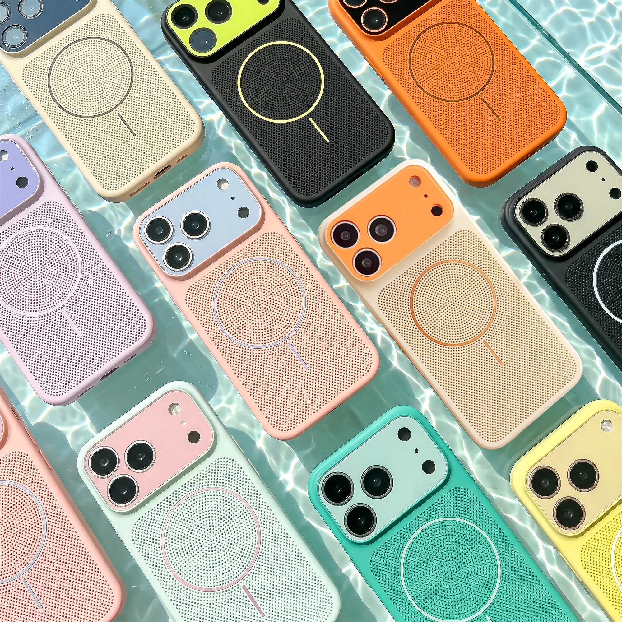 Color-block phone case with large window for summer heat dissipation — Compatible with iPhone 17/16 Pro Max, iPhone 15 (couple’s edition), iPhone 14 and iPhone 13 series — 3994