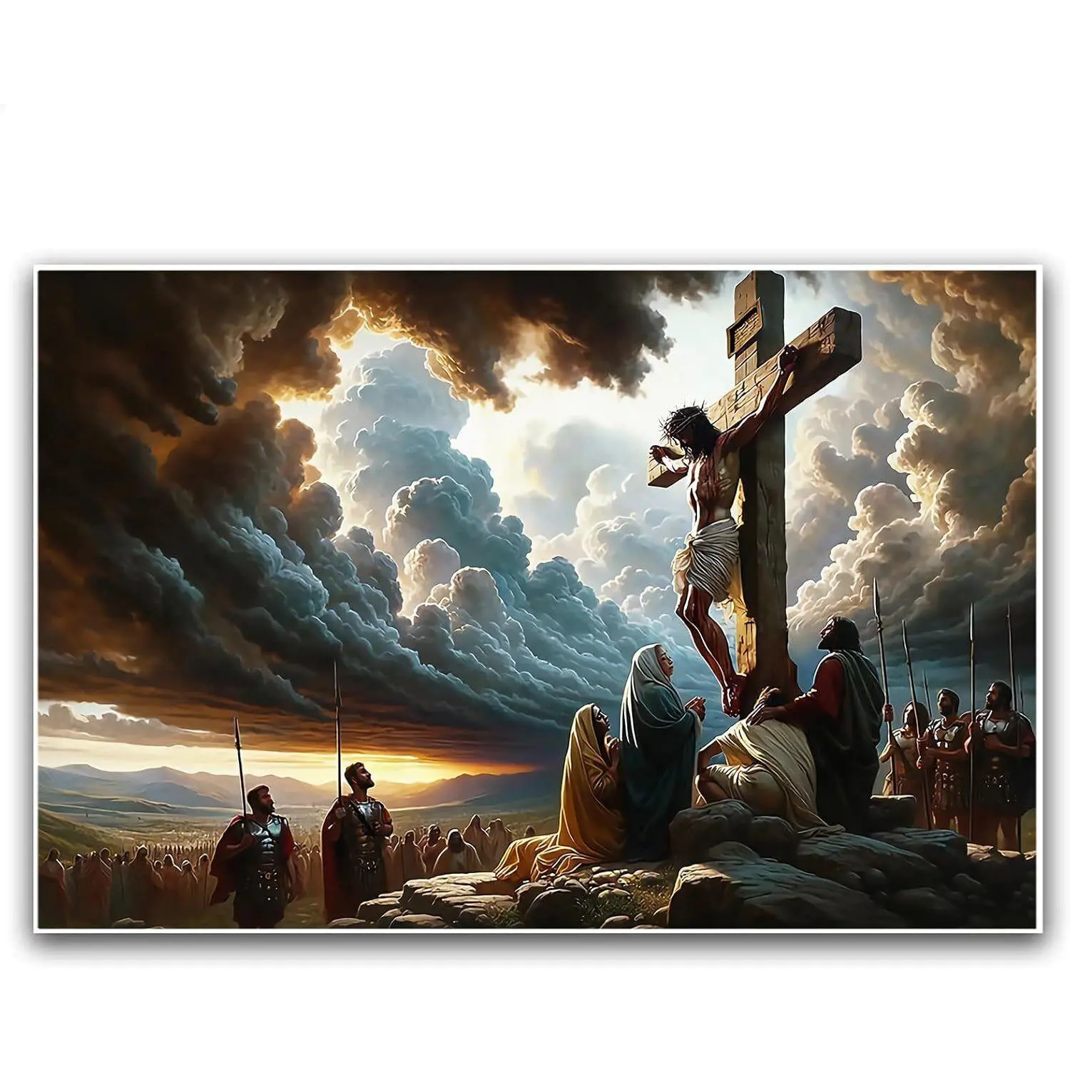 Christian Art Crucifixion Print Jesus on the Cross Art Wall Jesus Picture Decor Poster Room Decoration Religious Satin Ornaments Photo