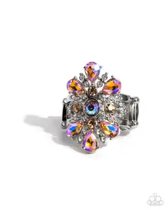 Pronged Panorama - Orange Iridescent Rhinestone Silver Ring - Paparazzi