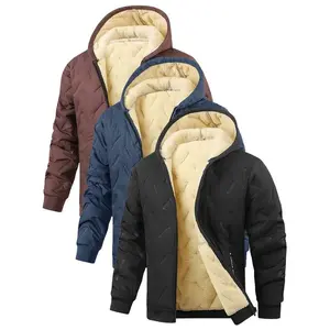 Men’s fleece-lined thick jacket set featuring a casual hooded sweatshirt—warm hoodie coat for daily wear, hiking, cycling, and travel
