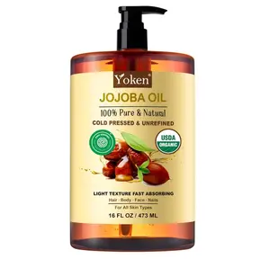 Pure Jojoba Oil Organic USDA Certified 16 fl oz, 100% Natural Jojoba Oil for Hair, Skin & Face, Cold Pressed Unrefined, Deeply Body Moisturizer Jojoba Carrier Oils for Essential oil Mixing