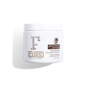 FILPO Coconut Milk Hair Mask Deeply conditions dry, damaged hair. Infused with coconut, argan oils, biotin, and folic acid. Sodium, Sulfate and Parabens free. Promotes healthy hair growth. Ideal for curly hair.