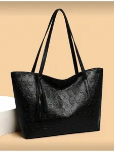 Women's PU Skull Gothic Random Print Tassel Accessories Large Capacity Fashion Multi-functional Outdoor Crossbody Bag New Style Big Bag Elegant Embossed Bag