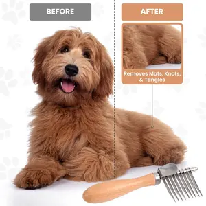 Dog Dematting Brush & Rake, Detangler Brush For Dogs, Comb Tool For Grooming, Best For Doodles, Poodles, Goldendoodles, Cats & Other Pets, Matted Fur Removal On Undercoat [We Love Doodles]