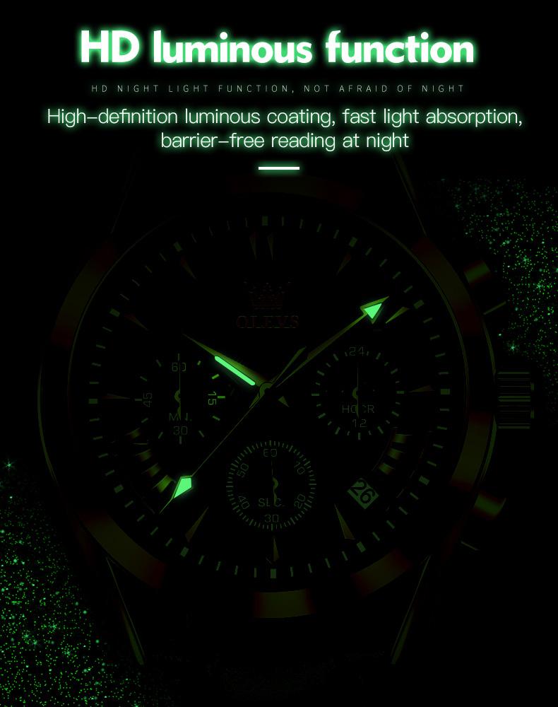 OLEVS Men’s Chronograph Watch Leather Strap Waterproof Quartz Wristwatch with Date Moon Phase Luminous Hands Business Casual Gift for Men 2876