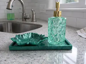 Emerald Kitchen Sink Organizer Set Soap Dispenser Tray Countertop Decor