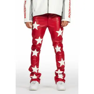 Steen Red PU Stacked Flare Jean