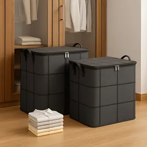 Large Capacity Storage Bag, Fabric Storage Boxes, Lightweight Box with Lid, Zipper & Reinforced Handle, Dustproof & Moistureproof, Ideal for Bedding, Underwear, Can Be Used as Laundry Basket & Under-Bed Storage, for Home Dorm Moving Travel