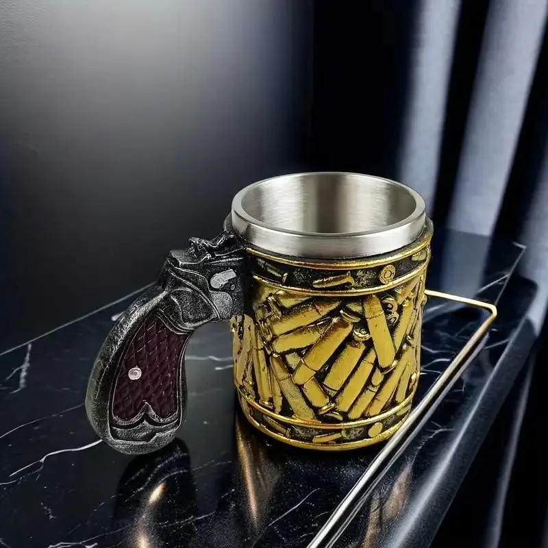 Vintage Bullet Pattern Beverage Mug, 450ml/15.2oz Stainless Steel Beer Mug, Drinking Cup for Home Kitchen, Summer Gifts, Gift for Friends & Family, Dr