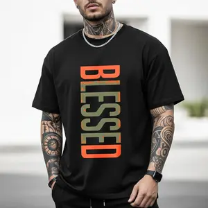 Men's Full Cotton Stylish Short-Sleeve "BLESSED" Graphic T-Shirt - Menswear Top, Trending TikTok Faith-Inspired Casual Tee