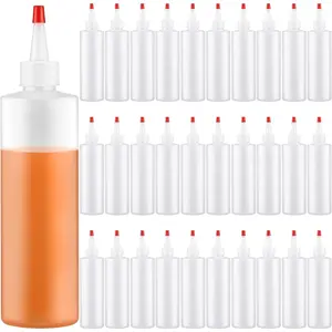 30 count 8.5 oz Plastic Squeeze Bottle Condiment Squeeze Bottle with Red Tip Cap Sauce Sprayer with Small Pointed Nozzle Condiment Container with 2 Funnels for Ketchup BBQ Sauce Dressing Barbecue