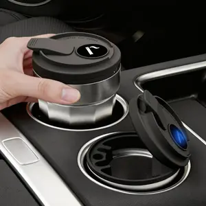 Car Ashtray for Vehicle Interior, Stainless Steel Material, Easy to Clean, Durable Design, Perfect for Car Use, Non-Lead Crystal Glass