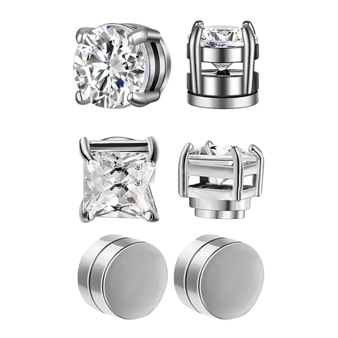Crystal Strong Magnetic Ear Stud Clip Earrings for Men and Women Punk Round Zircon