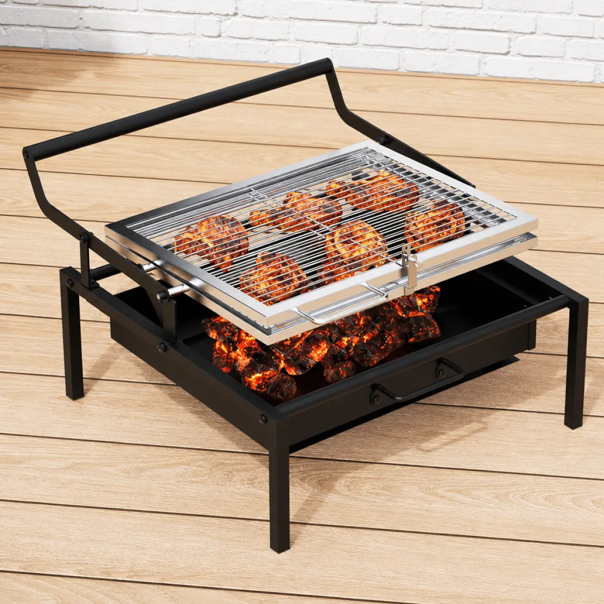 180° Flip Compact Rotatable Charcoal BBQ Grill, 1-Push Rotating Grill Grate, Reversible Stainless Steel Barbecue for Outdoor Camping, Backyard, Patio Use