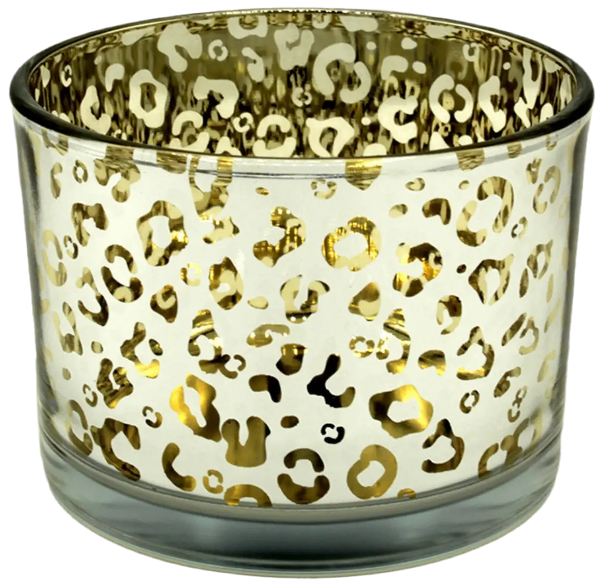 Leopard print, gold etched candle jar vessel