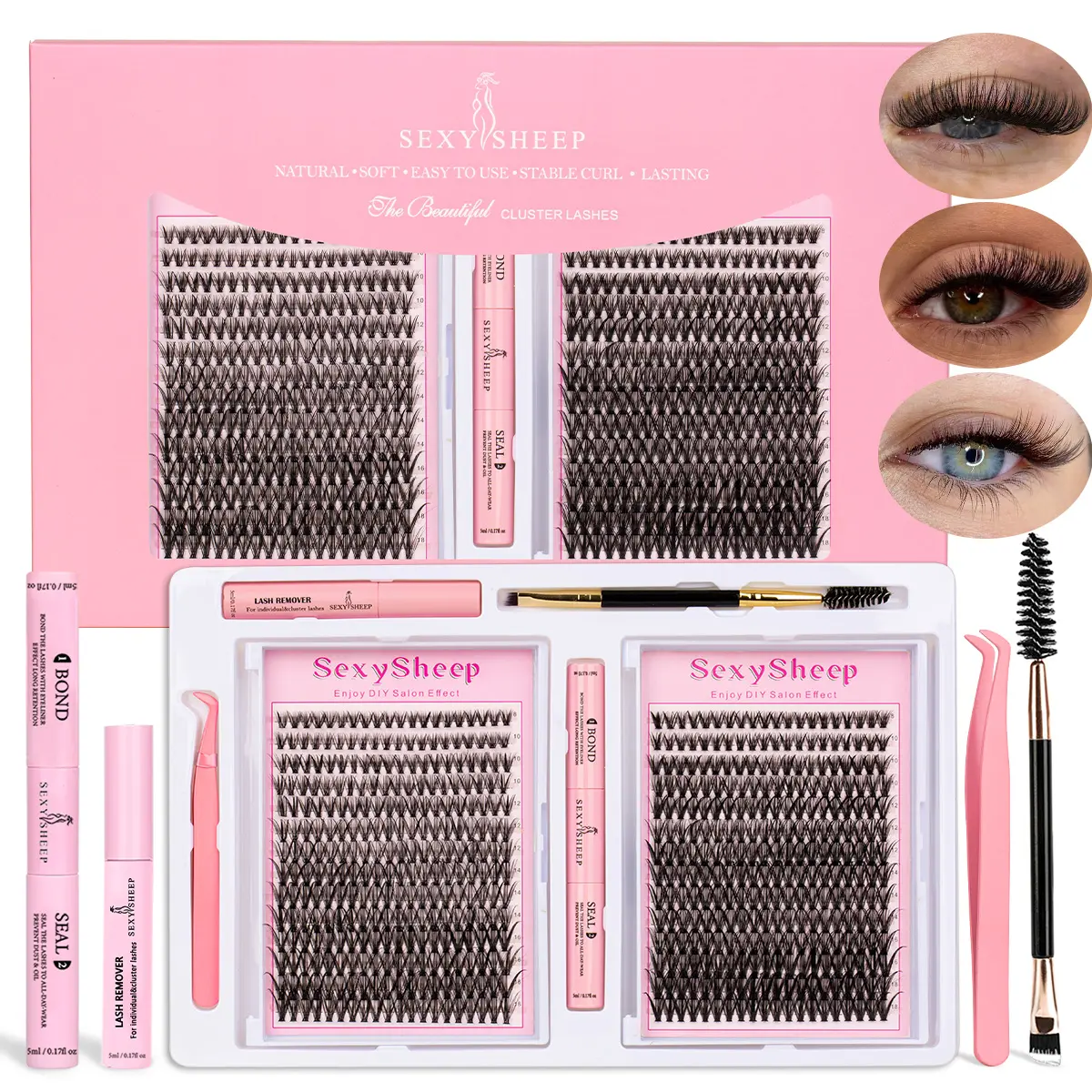 Lash Clusters Kit Natural Individual Lashes Wispy Eyelash Extensions 8-18mm DIY Lash Extension Kit Lash Bond and Seal Waterproof, Eyelash Extension Glue, Lash Applicator, Thick False Eyelashes Kit Cosmetic False Lashes Eyelashes Extension Set