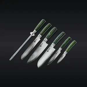 Essential Japanese Damascus Steel Knife Set, 6-pc (Green) Essential Japanese Damascus Steel Knife Set, 6-pc (Green)