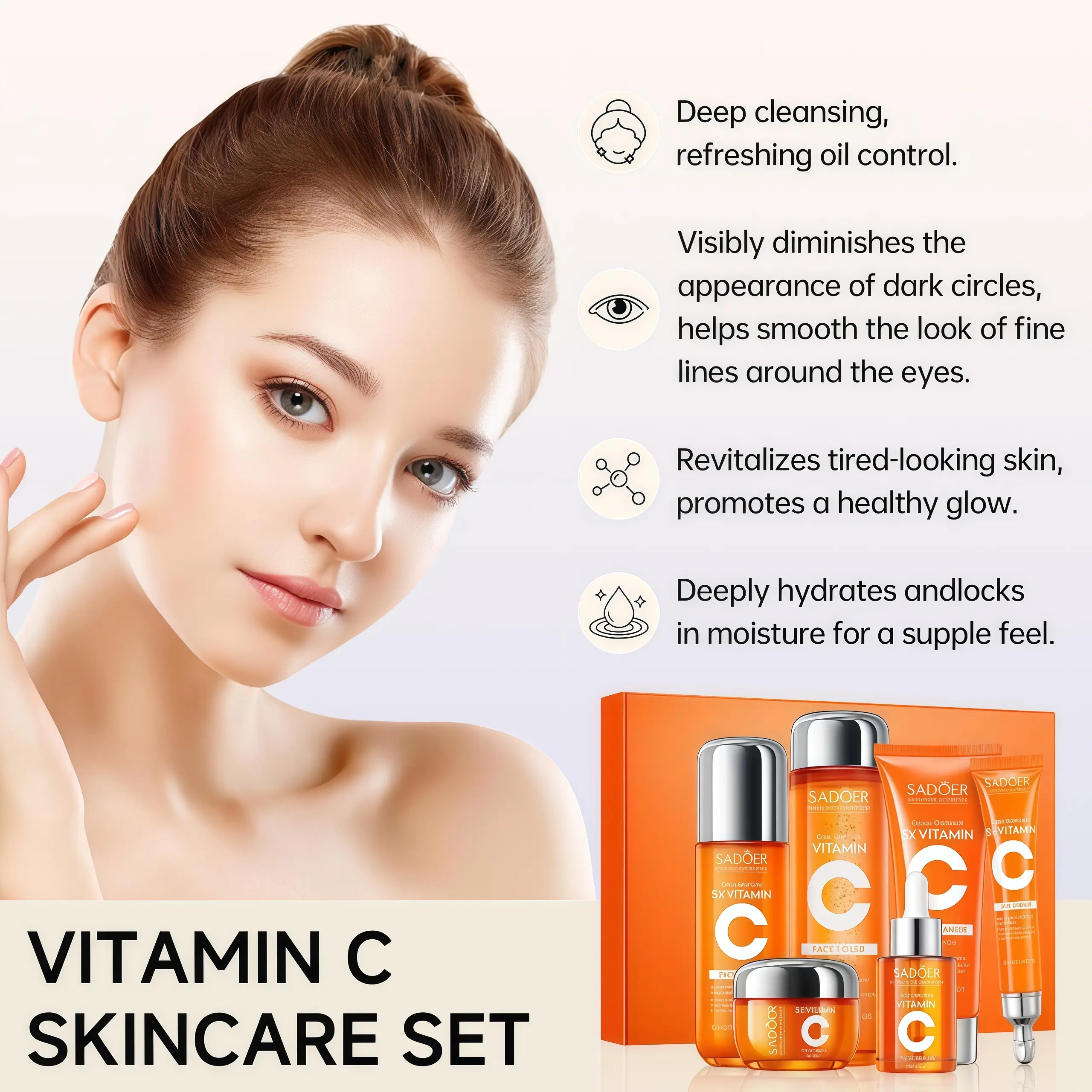 SADOER] 5X Vitamin C Skincare Set Hydrating Glowing Repairing Skin