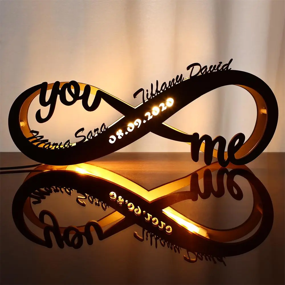 2026 New Adjustable 30cm Wooden Couple Infinity Name Table Lamp - Relationships You&Me（30cm）, 16-Color LED Lights with 24-Key Remote, 7-Color Switch, Plug-and-Play, Valentines/Anniversaries Gift