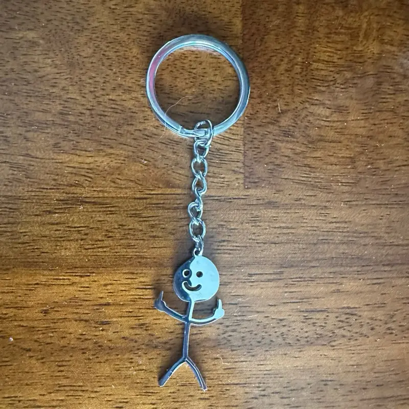 Stainless Stickman Middle Finger Too Keychain - Unique Design with Keyring Attachment