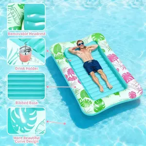 Inflatable Sunbathing Pool Lounge Chair Floating Mat, 77" x 53" Adult Pool Float with Pillow, 4-in-1 Sunbathing Bath Tub Raft Floating Bed, Daybed Lounge for Water Party/Garden Party Gifts