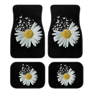 4 sets of white Daisy butterfly car non-slip carpet, non-slip, easy to clean, easy to install, suitable for cars, SUVs, general purpose front and rear seat floor mats, unisex holiday gifts, Car Accessories Women