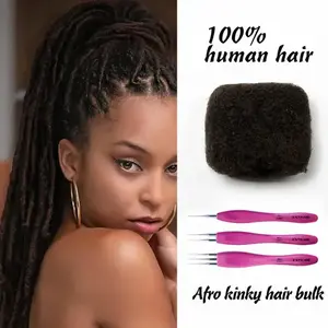 EXYHAIR 100% Human Hair Afro Kinky Bulk for Dreadlocks Twisting & Braiding Natural Look Color #2 Soft Skin-friendly Versatile Styling Options Ideal for Unique Hairstyles