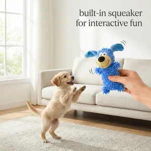 Interactive Squeaky Dog Toy – Soft Yet Durable Textured Plush for Small Breeds, Indoor Play & Gift-Ready Blue-Yellow Design