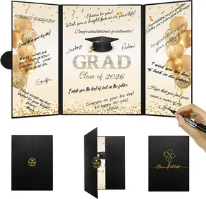 DARUNAXY Black Gold Graduation Party Decorations, Class of 2026 Congratulations Graduates Alternative Signature Guest Book for Men Women Happy Graduation Gifts Congrats Grad Party Signing Card Board