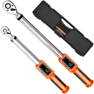 fathersdaygift VEVOR Digital Torque Wrench Set, 2 Pieces, 1/2, 3/8 Inch Drive, 72-Tooth, 2 High Accuracy Electronic Torque Wrench with Preset Value, Buzzer and LED Notification, for Automotive Motorcycle