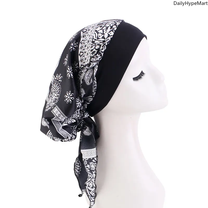 New Braided Turban Hat, Satin Print Tie Chemo Cap, Wide Elastic Sleep Bonnet New Braided Turban Hat, Satin Print Tie Chemo Cap, Wide Elastic Sleep Bonnet