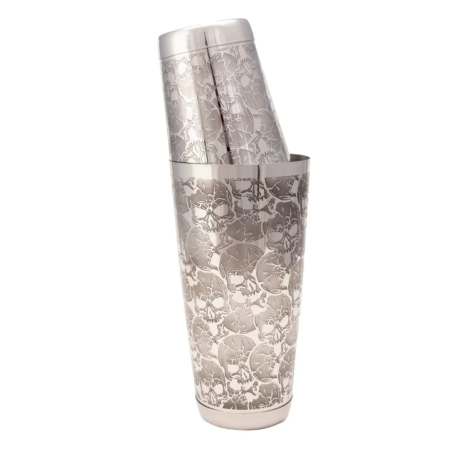 BarConic® Etched Skulls Tin Premium Cocktail Shaker Set - 2-Piece Stainless Steel Mixology Tool, 18oz & 30oz Modern Bar Utensils