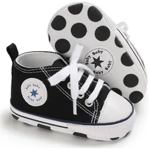 Unisex Baby Boys Girls Canvas High-top Sneakers Newborn Infant Anti-Slip Soft Sole First Walking Breathable Toddler Shoes