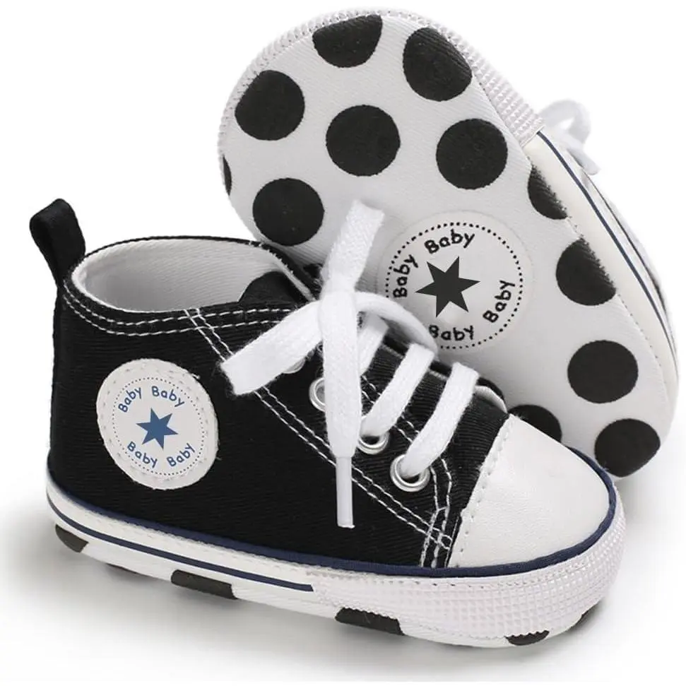 Unisex Canvas High-Top Toddler Shoes for Newborn-Infant, Anti-Slip Soft Sole, Breathable First Walking Footwear, Anti-Slip Sole