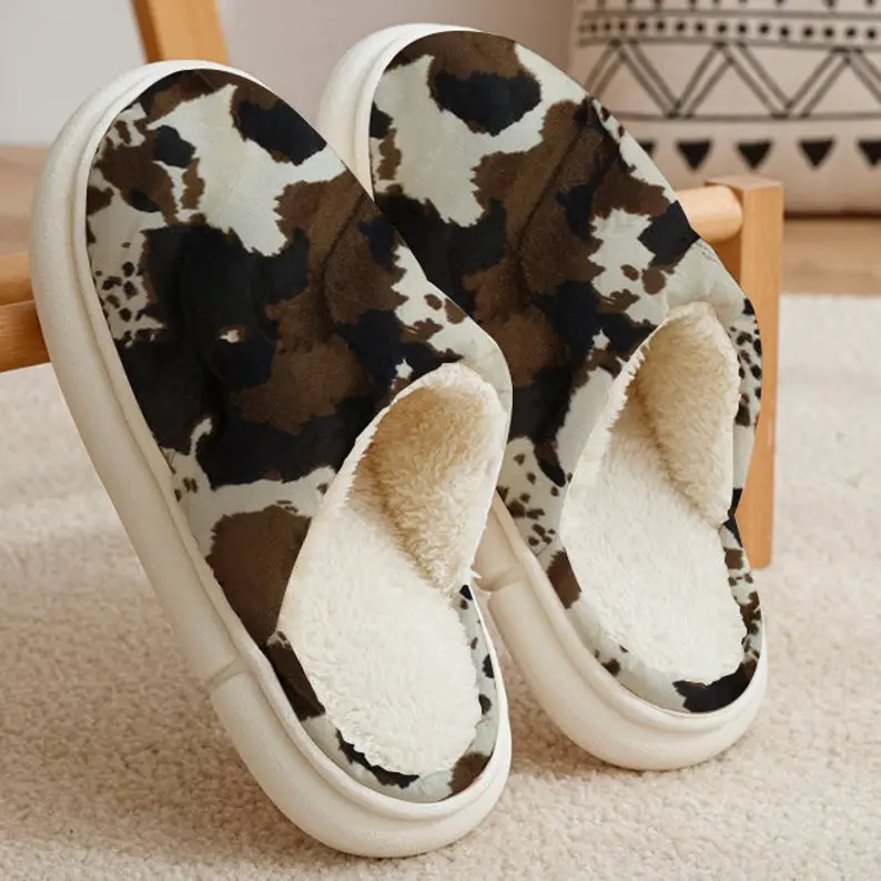 Brown Cowhide Slippers One Size - Cowhide Slippers For Fall/ Winter