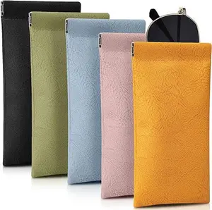 5 pack Soft Leather Glasses Case Squeeze Top Eyeglass Case anti-scratch Eyeglass Case sunglasses pouch For Women Men Fashion Accessories