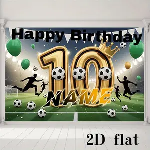 Customizable Soccer-Themed 10th Birthday Backdrop Banner - 1PC 2D Flat Reusable Polyester, Vibrant Design Photo Booth Decoration, Personalized with Name for Football-Loving Kids’ Events & Photography,summerwins