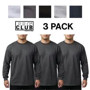 3 PACK PROCLUB Men's Heavyweight Cotton Long Sleeve T-Shirt Plain Warm Long Tee Hip Hop Harem (S to 5XLT)