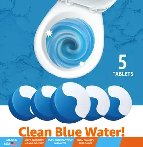 Toilet Bowl Cleaner Blue Tablets with Oxygen Bleach, Unscented, 5 Count, Pack of 1