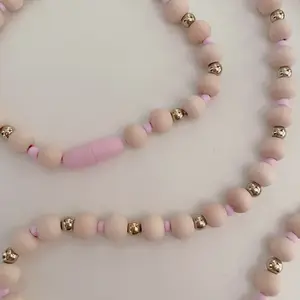 Pink and Gold Wooden Beaded Lanyard