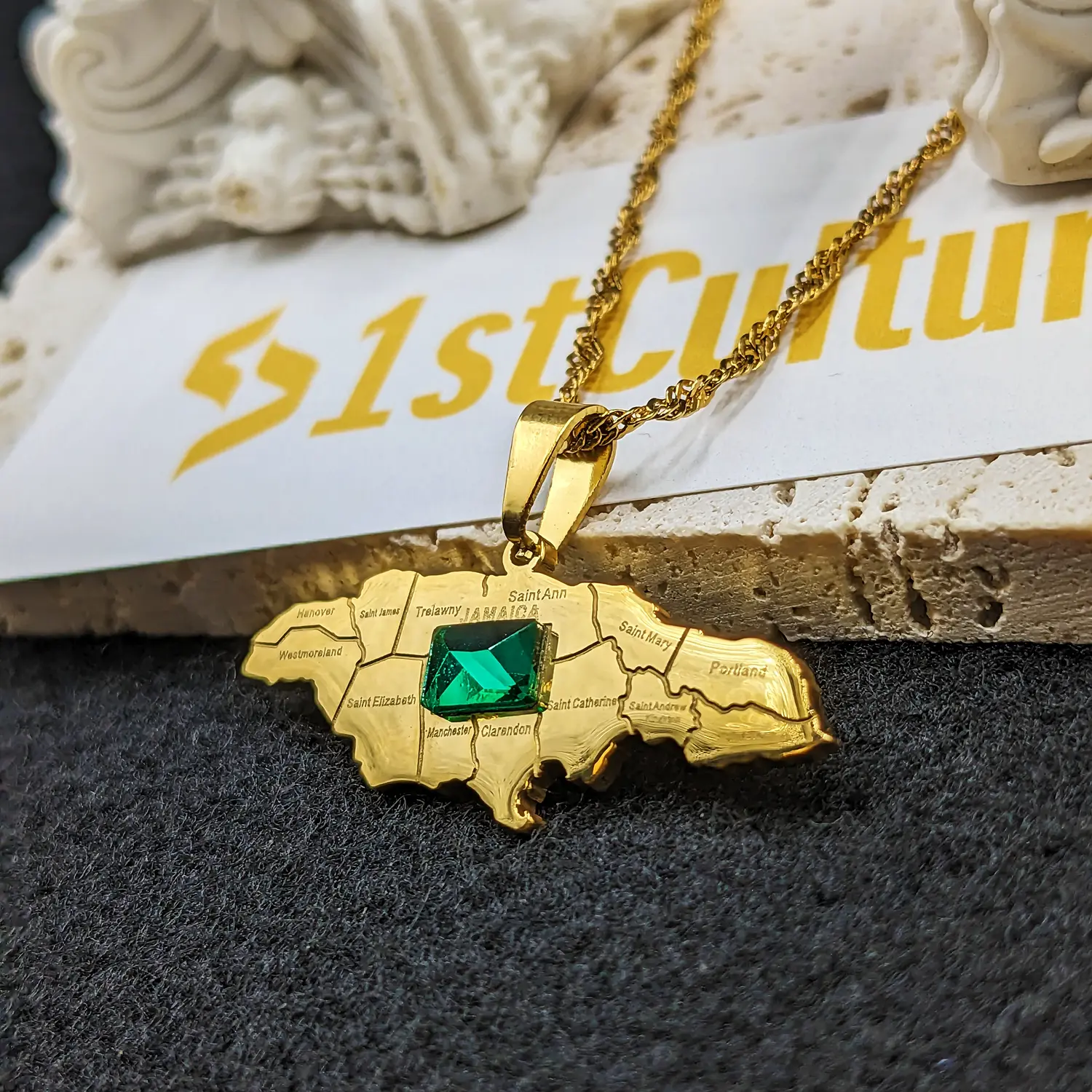 18k Gold Plated Jamaica Map Necklace - Flag Jewelry Earrings