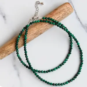 Genuine Malachite Beads Necklace / Handcrafted Adjustable Mala Necklace / 3 MM Round Micro Faceted Beaded Necklace Jewelry - AS & JG