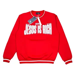 Jesus is Rich Long Sleeve Sweatshirt - Red Casual Pullover for Men & Women with Graphic Design - Menswear, Hoodie, Wetsuit, Motocross - Tops, Man Stylish