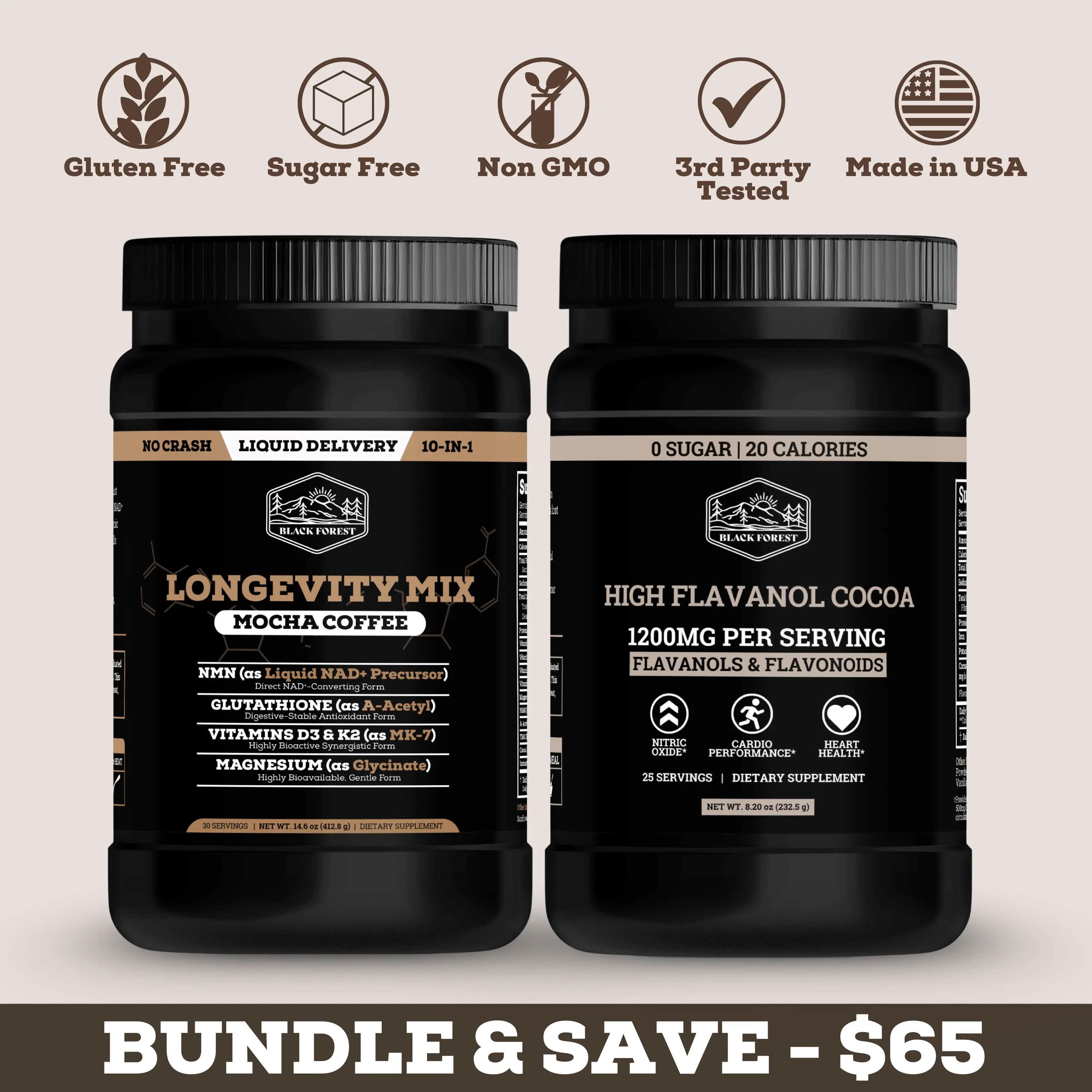 Black Forest Longevity Mix Mocha Coffee + Cocoa Flavanols & Flavonoids Bundle | Cocoa Powder 1200mg with Epicatechin + Longevity Coffee with NMN, Glutathione, Magnesium Glycinate, Vitamins D3 C K2 B12 | Supports Circulation, Energy & Daily Wellness, Choco Black Forest Longevity Mix Mocha Coffee + Cocoa Flavanols & Flavonoids Bundle | Cocoa Powder 1200mg with Epicatechin + Longevity Coffee with NMN, Glutathione, Magnesium Glycinate, Vitamins D3 C K2 B12 | Supports Circulation, Energy & Daily Wellness, Choco