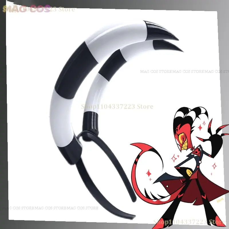 Blitzo Prop 22cm Balck White Horns Bend  Blitzo Horns Women Men Halloween Anime Helluva Cosplay Boss Blitzo Cosplay Prop