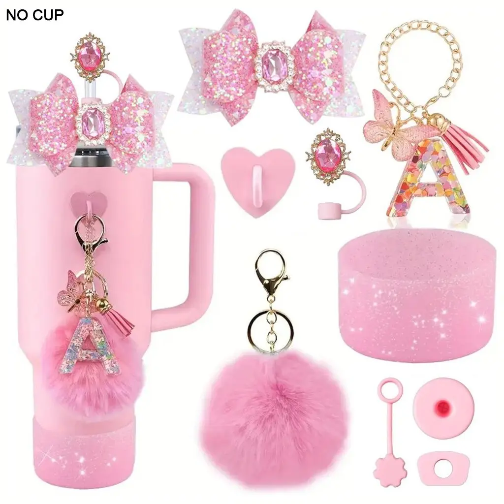 Water Bottle Accessories Set, Including Tassel & Letter Charm & Straw Cover & Cup Charm & Cup Sticker, Drinkware Accessories for 30oz & 40oz Bottles, Tumbler, Drink Protector, Silicone Lid, Straw Spout Lid, Silicone Straw Topper, Silicone Bottle Covers