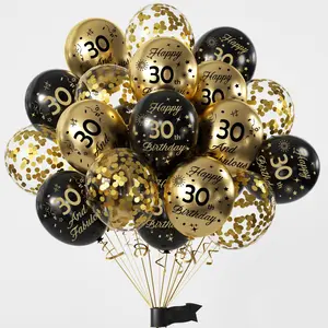 23pcs 30th Birthday Balloons, 12inch Black Gold Latex Balloons, for Happy Birthday Party Deocorations Supplies, Christmas Party Decoration, Anniversary, room decoration, Festival decorations, Birthday patry