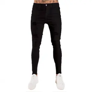 Men High Waist Slim Fit Ripped Denim Jeans, Summer & Autumn Daily Distressed Pants, European American Streetwear Black White Two Tone Casual Trousers1022